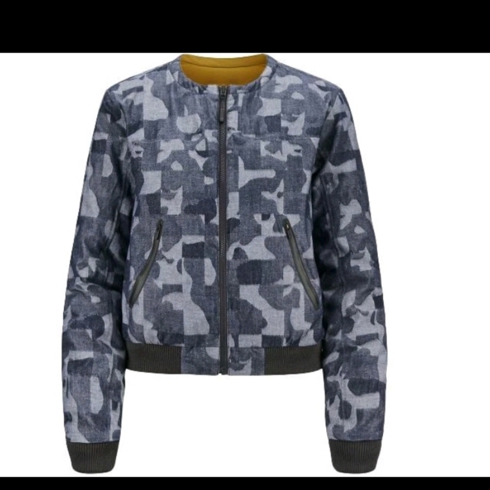 The North Face Cryos Reversible GTX Down Bomber Jacket Indigo Denim Jacquard L - Picture 5 of 9